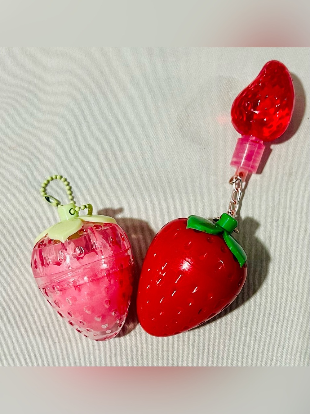2 Pack Strawberry Lip Balm & Gloss Keychain Set - Pink & Red